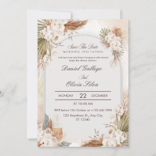 Boho Beige Floral Cream All-in-One Wedding  Invitation