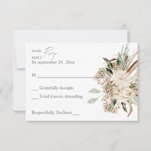 Boho Beige Floral no Meal RSVP Card