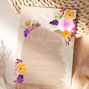 Boho beige floral pampas desert arch Bridal shower Invitation