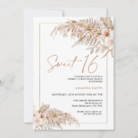 Boho Beige Floral Pampas Grass 16th Birthday