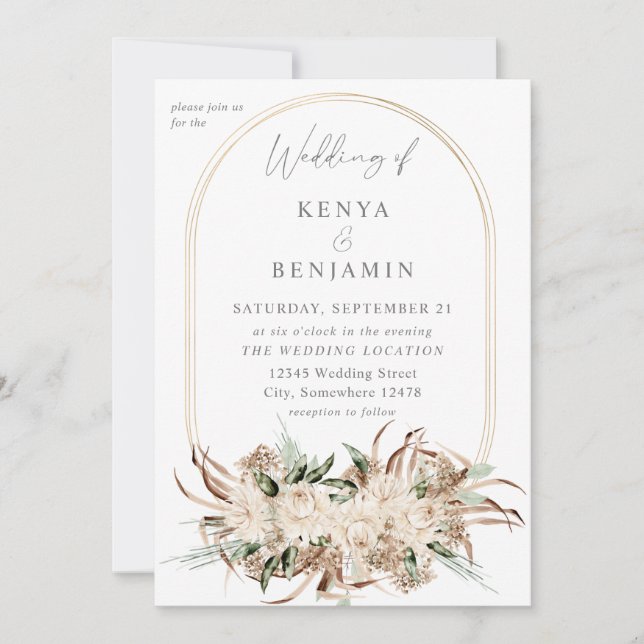 Boho Beige Floral Wedding 3 Invitation (Front)