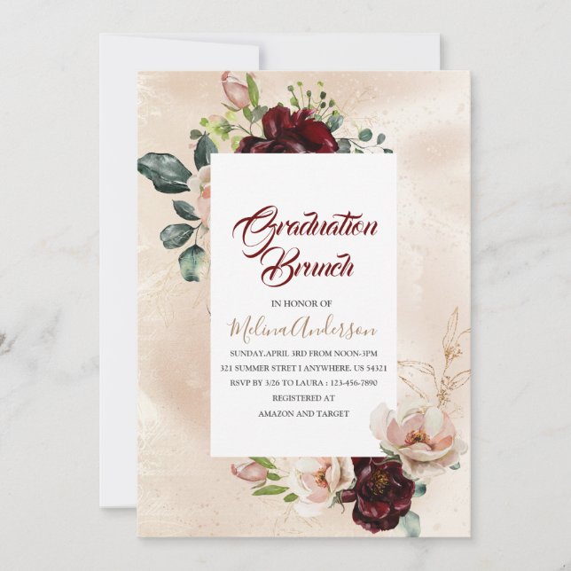 Boho  Beige Flowesr  watercolor graduation brunch Invitation (Front)
