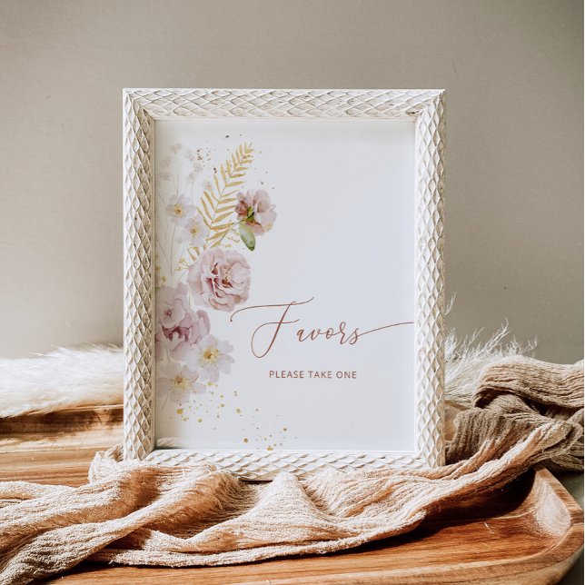 Boho beige gold garden floral Favors Poster (Creator Uploaded)