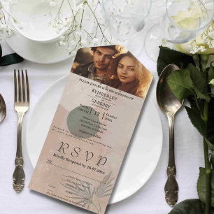 Boho Beige Green Abstract Shape Website Minimalist All In One Invitation
