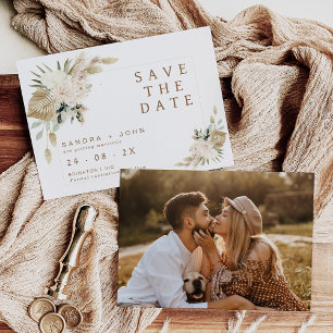 Boho Beige Green Floral Enregistrer La Carte Date
