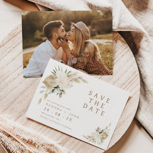 Boho Beige Green Floral Enregistrer La Carte Date