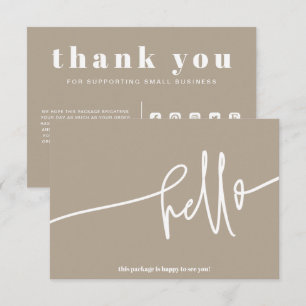 Boho Beige Hello Thank You Order Small Business Enclosure Card