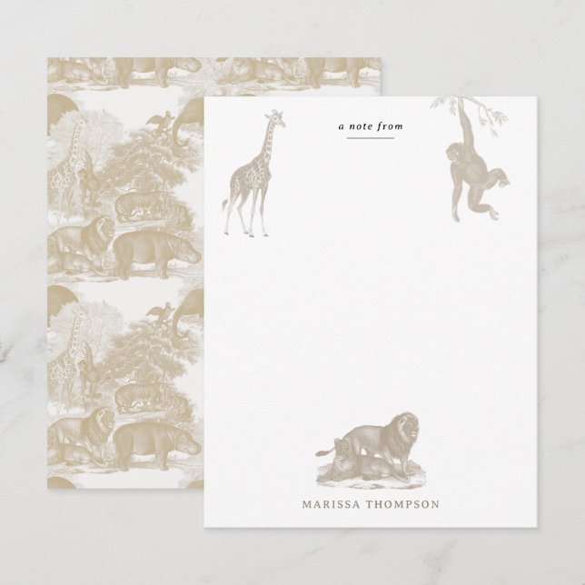 Boho Beige Jungle Animals Safari Chinoiserie Card (Front/Back)