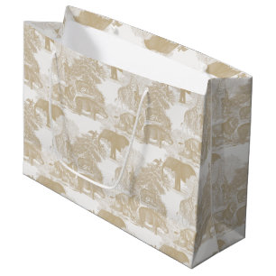 Boho Beige Jungle Animals Safari Chinoiserie Large Gift Bag