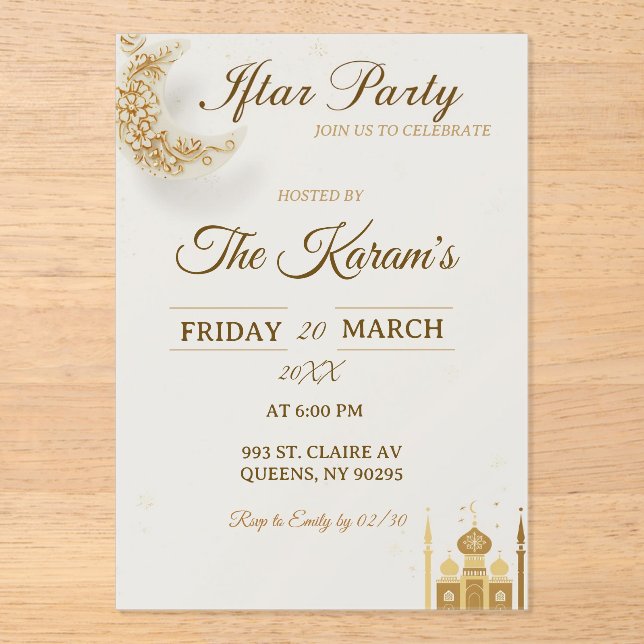 Boho Beige Minimalist Mosque Ramadan Iftar Party  Acrylic Invitations (Front)
