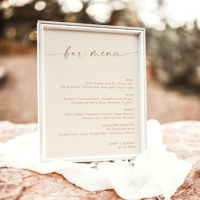 Boho Beige Minimalist Wedding Bar Menu, Drink Menu Poster (Creator Uploaded)