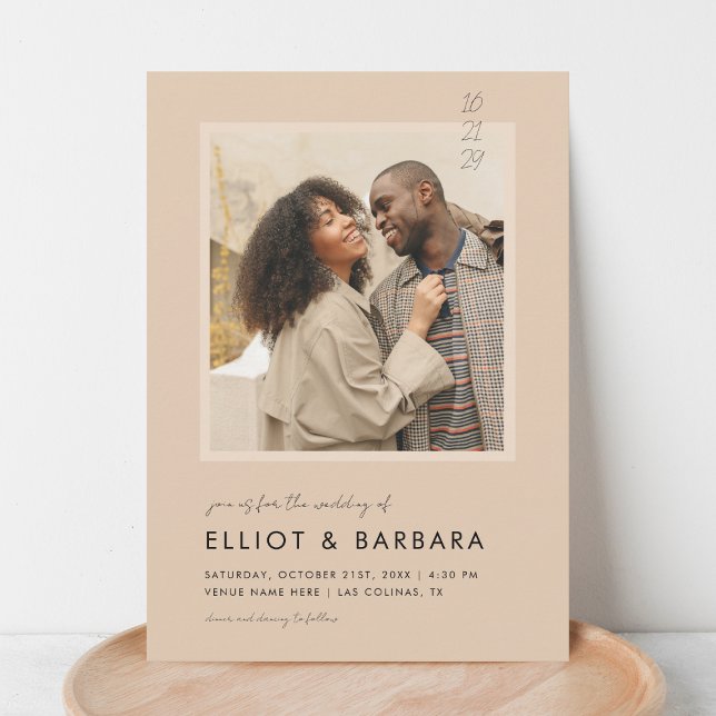 Boho Beige Modern Script 2 Photo QR Code Wedding Invitation (Creator Uploaded)