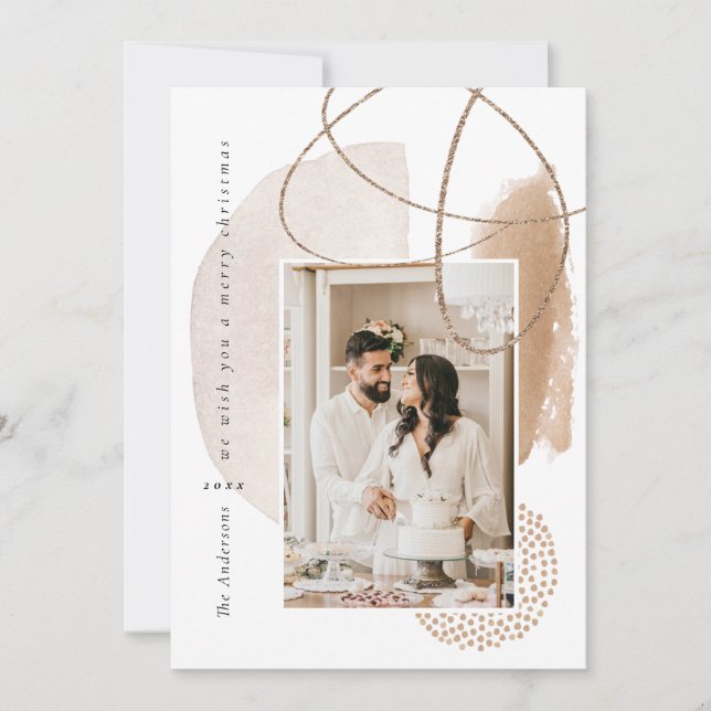 Boho Beige moderne photo carte de vacances (Devant)