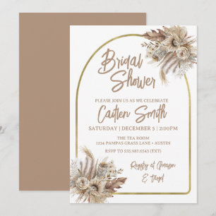 Boho Beige Pampas Grass Bridal Douche Invitation