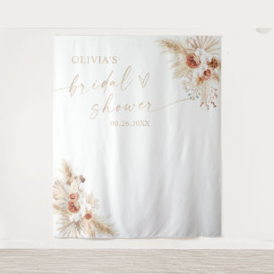 Boho Beige Pampas Grass Bridal Shower Backdrop Tapestry