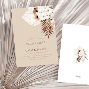 Boho Beige Pampas Grass Orchid Wedding  Invitation