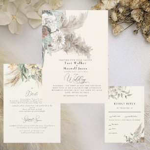 Boho Beige Pampas No Parents Wedding Invitation