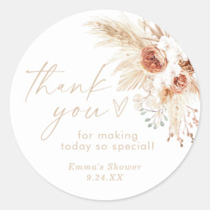 Boho Beige Thank You Bridal Shower Favour Classic Round Sticker