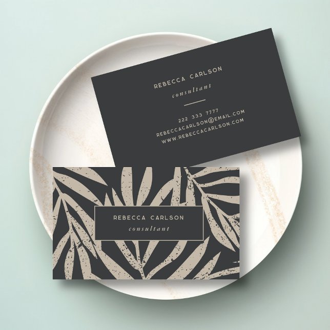 Boho Beige Tropical Grunge Abstract Leaves  Business Card (Creator Uploaded)