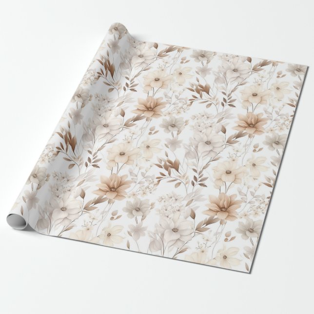 Boho Beige Watercolor Floral Charm Wrapping Paper (Unrolled)