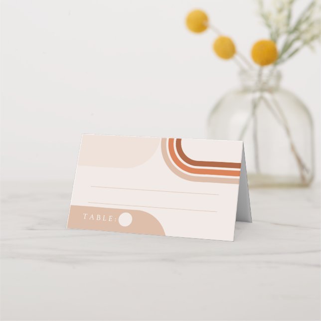 Boho Beige Wedding place cards with arch shaped (Front)