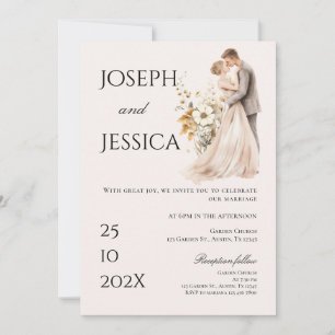 Boho beige with bride and groom wedding Invitation