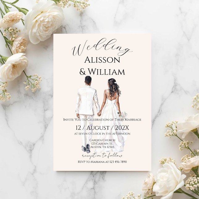 Boho beige with bride Wedding Invitation (Creator Uploaded)