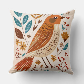 Boho Bird Floral Throw Pillow