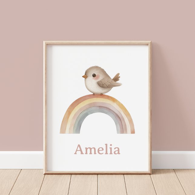Boho Bird Rainbow With Baby Name Nursery Poster (Creator Uploaded)