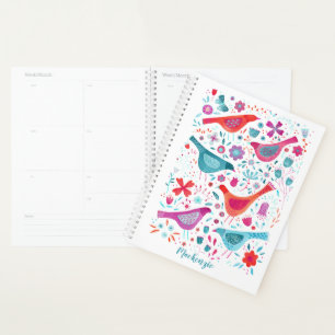 Boho Birds and Flowers Watercolor Custom Name Planner