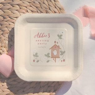 Boho Birds Berries Nesting Party Girl Baby Shower Paper Plate
