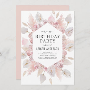 Boho Birthday Blush Pink Any Age Party  Invitation