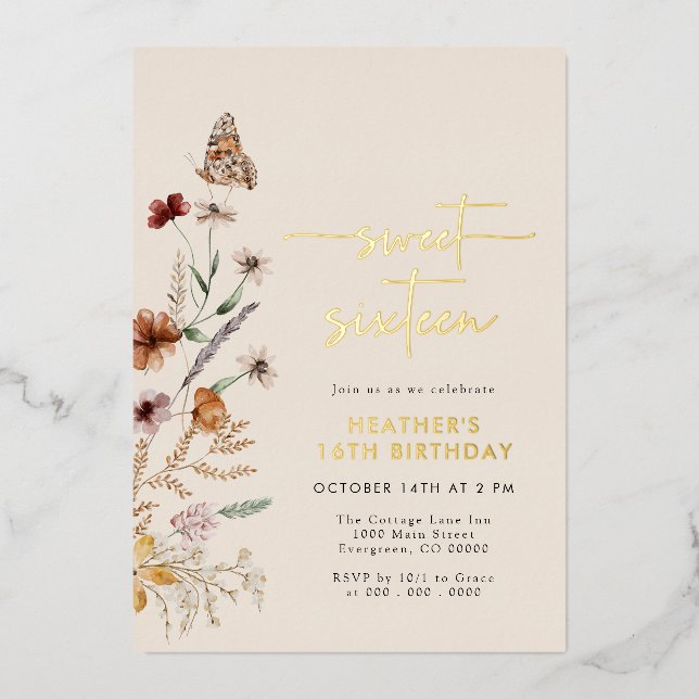 Boho Birthday Foil Invitation (Front)