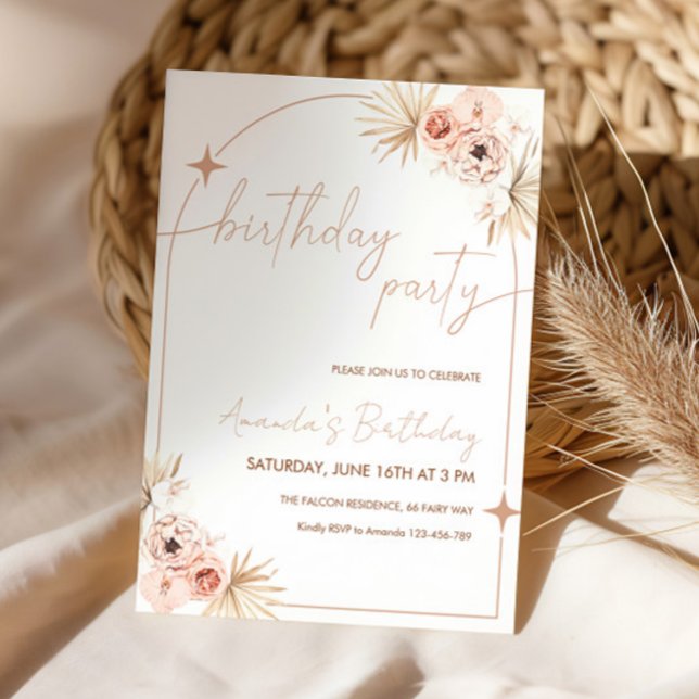 Boho Birthday Invite Pampas Grass Birthday Card (Creator Uploaded)