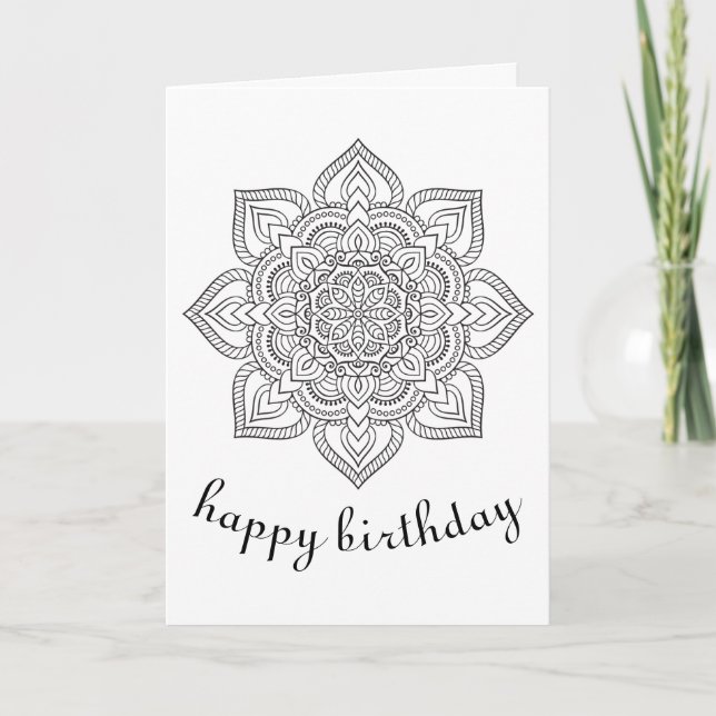 Boho Birthday mandala floral ornament colouring ar Card (Front)