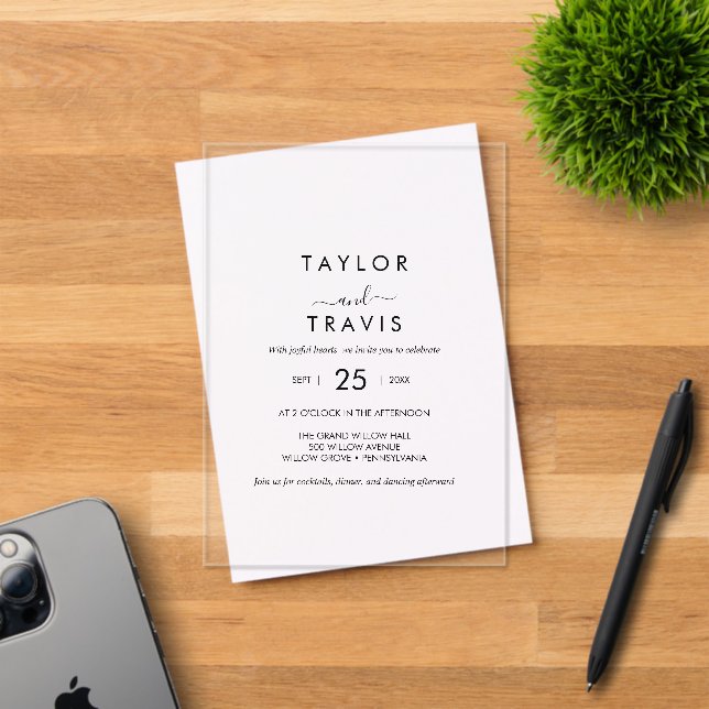 Boho Black Acrylic Modern Wedding Invite Invitations (Insitu (Invitation Card))