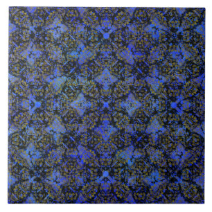 Boho Black and Blue Diamond Pattern Tile