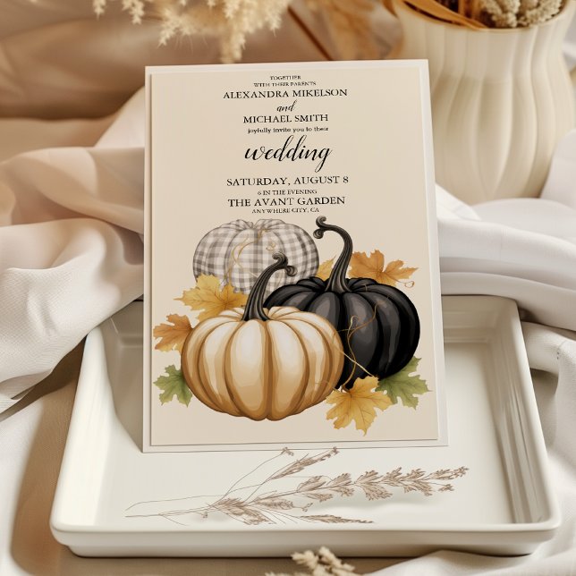 Boho Black and Gold Pumpkin Wedding Invitation (Creator Uploaded)