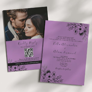 Boho Black and Purple All in One Wedding Invitation