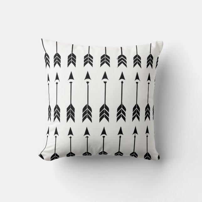 Boho Black and White Arrows Throw Pillow (Front)