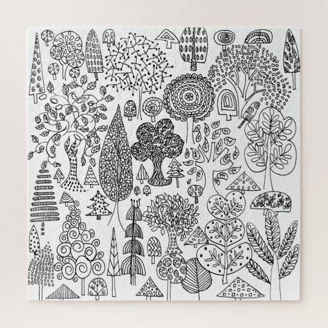 Boho Black and White Decorative Tree Patterned Jigsaw Puzzle (Vertical)