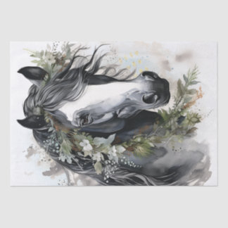 Boho Black and White Floral Horse Tissue Paper