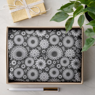 Boho Black and White Folk Flower Starburst Pattern Tissue Paper