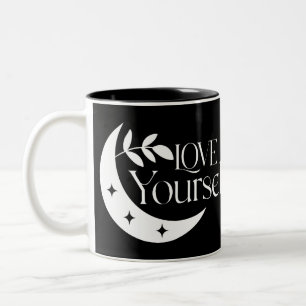 Boho Black and White Love Yourself Custom Photo  Two-Tone Coffee Mug