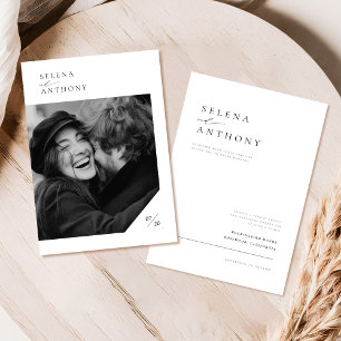 Boho Black and White Minimalist Photo Wedding Invitation