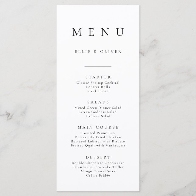 Boho Black and White Minimalist Simple Flat Menu (Front)