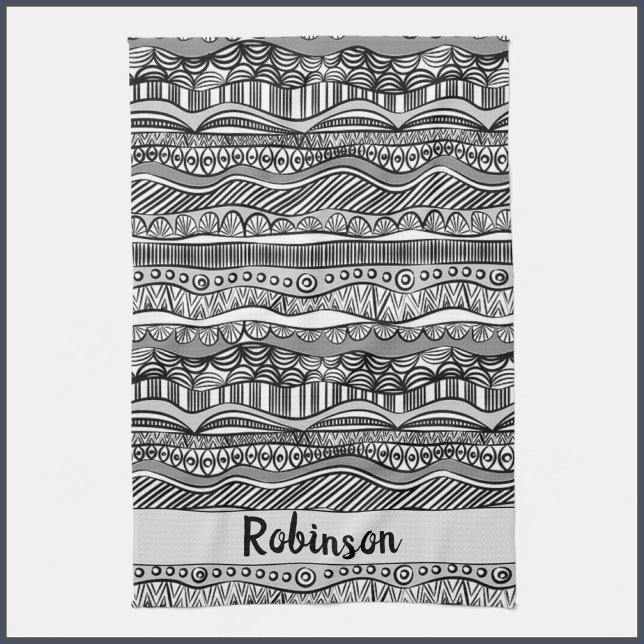 Boho Black and White Tribal Print Kitchen Towel (Creator Uploaded)