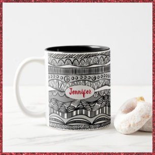 Boho Black and White Tribal Print Two-Tone Coffee  Mug