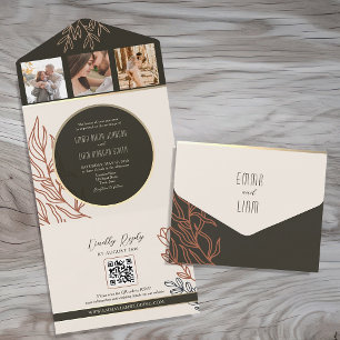 Boho Black and White Wedding All In One Invitation