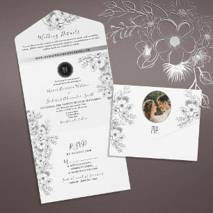 Boho Black and White Wedding All In One Invitation